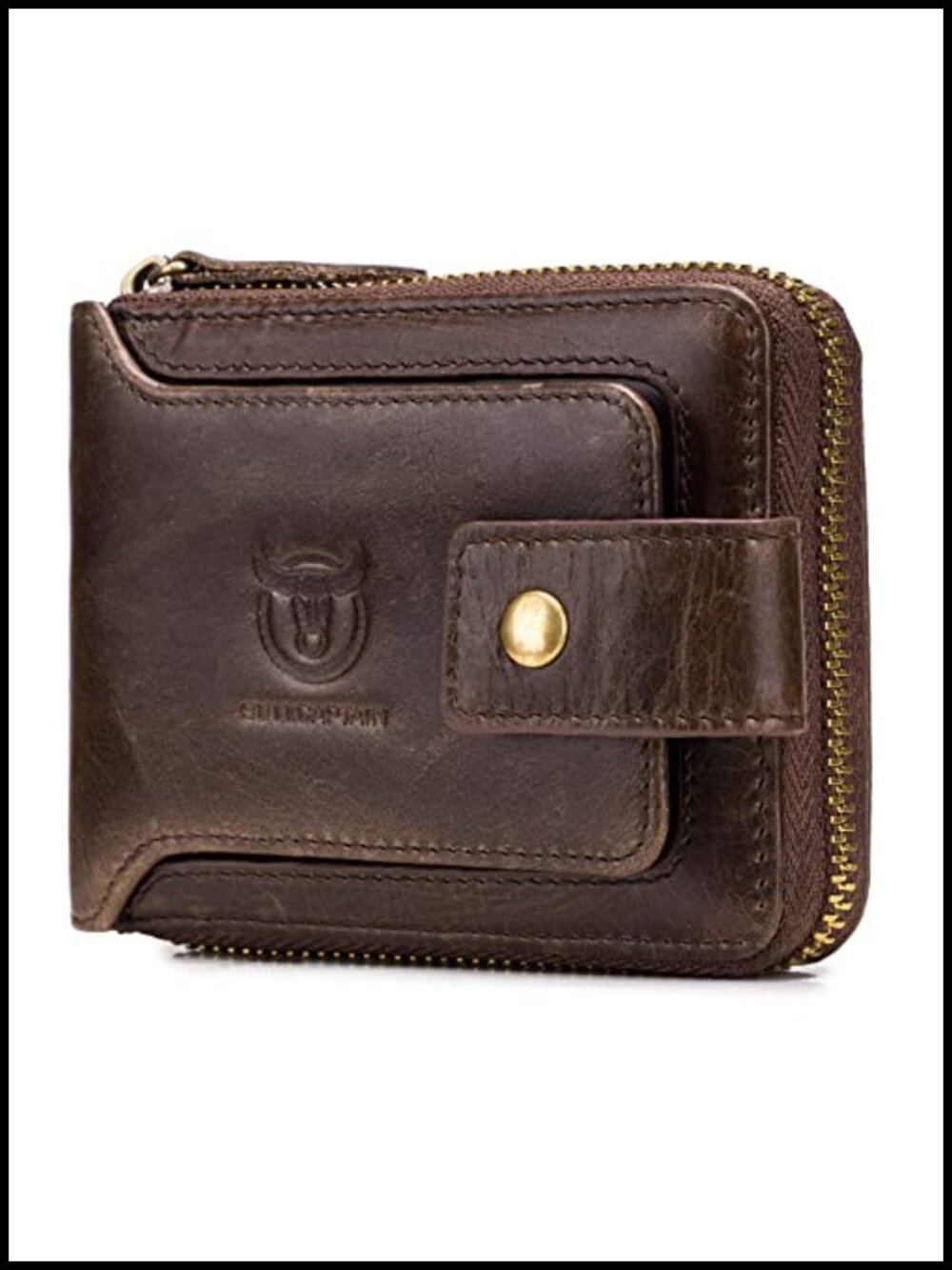 Genuine Leather RFID Blocking Large Capacity Bi-Fold Wallet with Zipper Coin